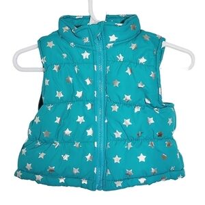 BK02 * Healthtex Girls Star Print Puffer Vest Turquoise Silver Size 12M
